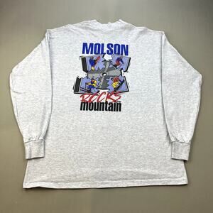 Vintage Snowboarding T-Shirt Adult XL Gray Ski Cartoon Molson Rocks The Mountain